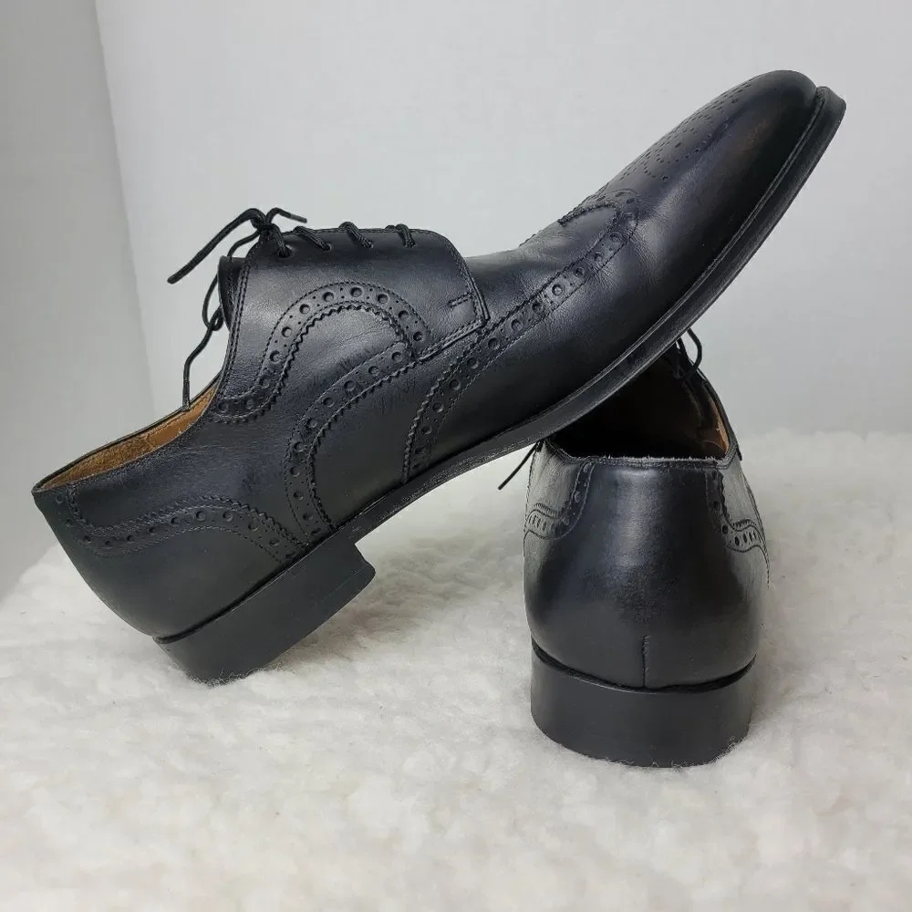 Magnanni Mens Shoes  Size 8.5  Brogue Wingtip Black Leather Derby Oxford 13974